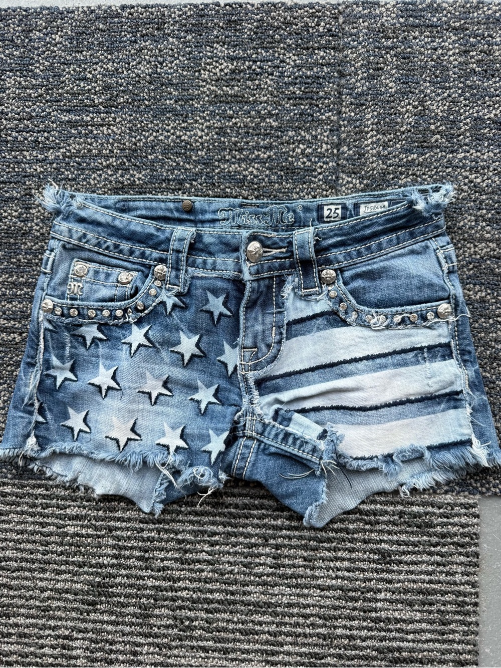 Miss Me Blue Distressed Flag Denim Jean Shorts - Picture 5 of 7